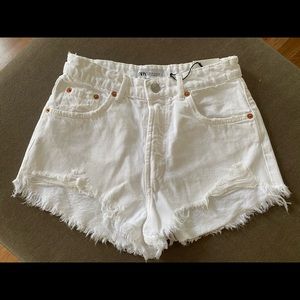 Zara white distressed shorts
